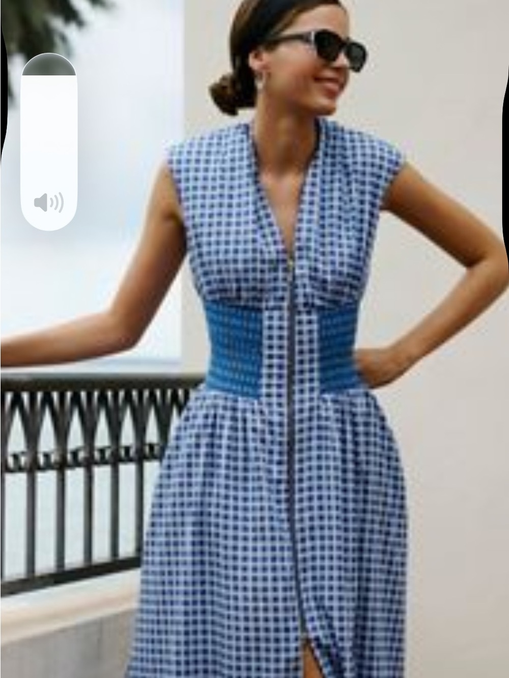 Anthropologie Blue Gingham Cap-Sleeve zipper Front Dress